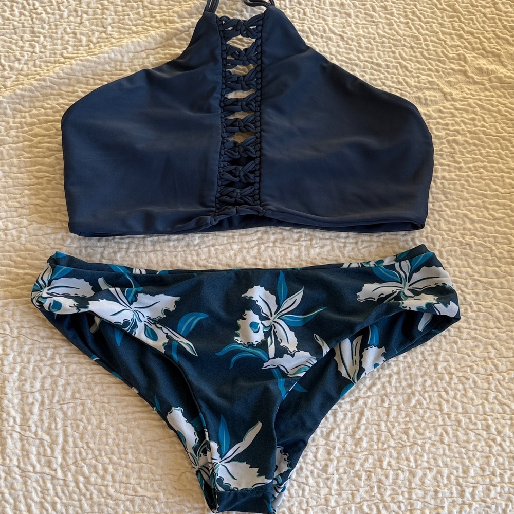 Navy Blue Halter Bikini Set